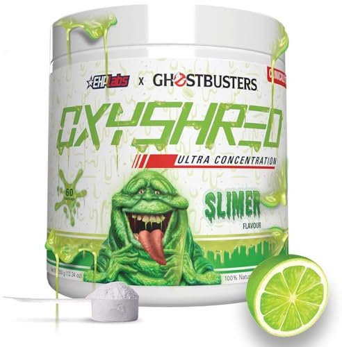 EHPlabs x Ghostbusters OxyShred Thermogenic Pre Workout Powder & Shredding Supplement - Clinically Proven Preworkout Powder with Acetyl L Carnitine, Energy Boost Drink - Slimer Lime, 60 Servings