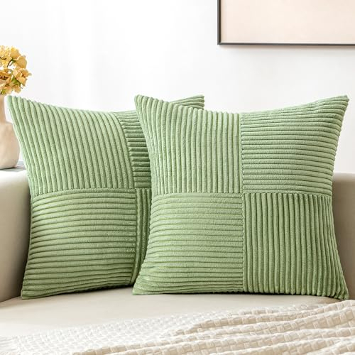 MIULEE 2er Set Kissenbezug 40x40cm Hellgrün frühling Kissenhülle Kissenbezüge Sofakissen Dekokissen Boho Couchkissen Kord Dekorative Zierkissenbezug für Sofa