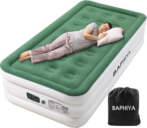 BAPHIYA Single Air Bed, Inflatable Bed with Built-in Electric Pump, Quick Self-Inflation, Portable Blow Up Mattress with Flocked Surface for Kids Guest Home Sofa Camping Travel Outdoor 200x100x45cm