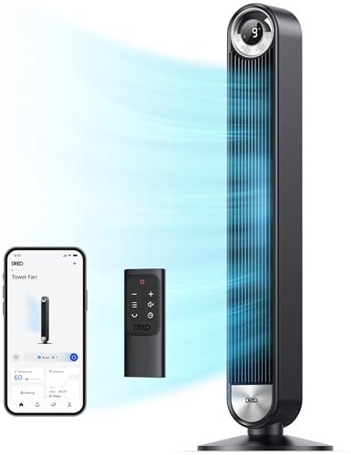 Dreo Smart Tower Fans for Home, 90° Oscillating Fan Bedroom Indoors, Voice Control Floor with 12H Timer, 42 Inch Quiet Bladeless Standing LED Display, 9 Speeds, Work Alexa/Google