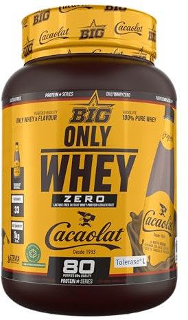 BIG - Proteinas Whey - Proteina en Polvo para Desarrollo de Masa Muscular y Recuperación - Materia Prima Premium - Whey Protein Sin Lactosa, Sin Azúcar, Sin Grumos (1Kg, Cacaolat)