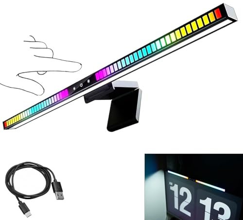 HT YUNJLI Lámpara Monitor 45CM, Barra de Luz de Monitor LED Regulable con Control Táctil y Retroiluminación RGB, USB Lámpara de Ambiente de Monitor, Antideslumbrante, Protección Ocular, Monitor Curvo