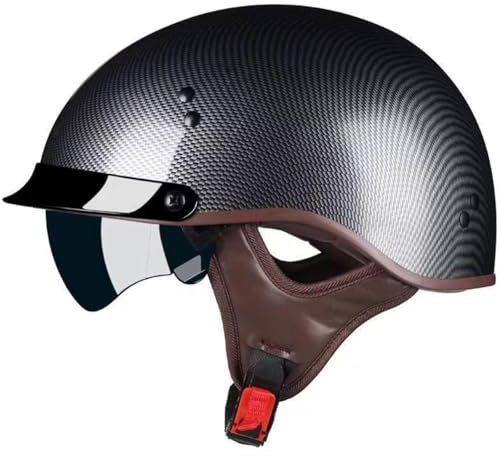 Halbschalenhelm, ECE-Zulassung Motorradhelm Für Damen Und Herren Rollerhelm Cruiser Chopper Skateboardhelm Motorrad Halbhelm Mit Visier A,L=59~60CM