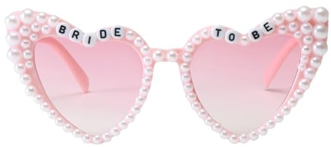 Long Keeper Lunettes de Soleil Coeur Femme avec Perles Vintage Lunettes Mariage Bride To Be Accessoire Lunettes Coeur Femme Mode Lunettes Fête Protection UV400