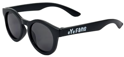 eYeFANS AUBREY Cute Round Kids Sunglasses Boys Girls Toddlers, Retro Sport Bendable UV400 TPEE Frame BPA-free, 2 Sizes Age 1-3, Black-S