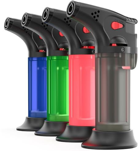 VVAY-Lighter Pack of 4 Jet Lighters, Adjustable Flame, Windproof Torch Lighter Gas Butane Refillable (Sold Without Gas)