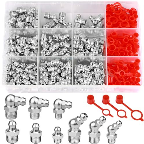 MirraSwit 270 Pezzi Set di Ingrassatori, Ingrassatori Testine M6 M8 M10 in Dritto e Angolato 45° 90°per Raccordo per Ingrassatore, con Cappello Antipolvere, Scatola per Meccaniche