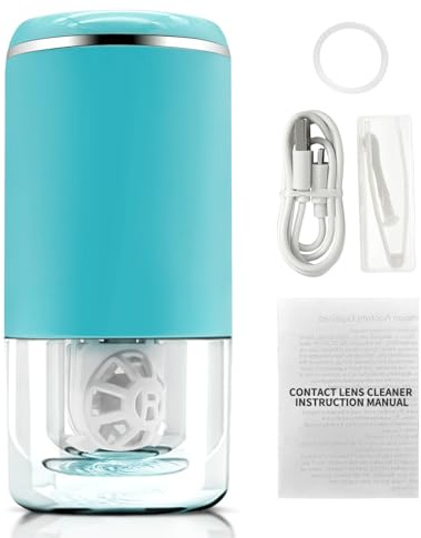 LADYPONYCSC Contact Lens Cleaner Machine, Portable Ultrasonic Soft & Colored Lens Cleaning Device, USB Rechargeable, Blue
