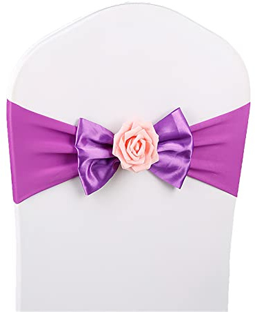 Stolsöverdrag, Stolsbågar i satinspandex med rosenkula i flerfärgat paket med 10/20/50/100 st(Fuchsia,20PCS)