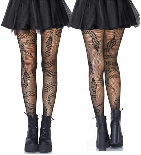 FveVqe 2 PCS Snake Tights, Patterned Tights, Fishnet Tights, Fishnet Tights Womens Snake Fish Net Tights for Women Size with Flawless Attractive Design for Halloween Costumes and Cosplay
