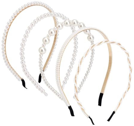 Nymora 5-Pack Pearl Hairbands for Women, Fashion Accessories Headbands with Pearls, Wedding Hair Accessories for Women and Girls, Flower Girl Headbands