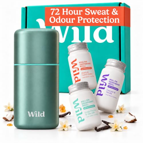 Wild Refillable Roll-on Antiperspirant Deodorant Starter Kit Aqua Case & 3 Refills