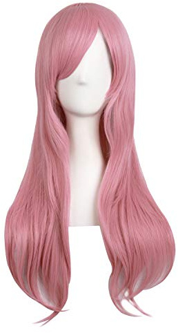 MapofBeauty 28/70cm Women Side Bangs Long Curly Hair Ends Cosplay Wig (Rouge Pink)