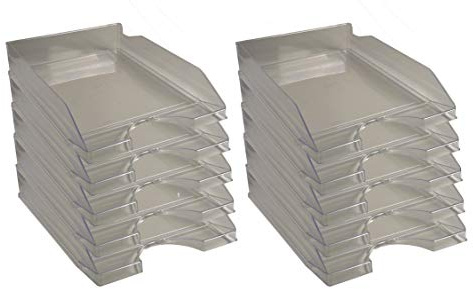 Exacompta - Réf. 12327D - Lot de 10 corbeilles à courrier ECOTRAY - dimensions utiles 34 x 25 x 6,5 cm - pour documents au format A4+ - couleur gris translucide