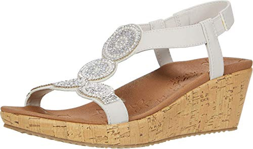 Skechers Women's Slingback Wedge Sandal, Off White, 5.5 B (M)