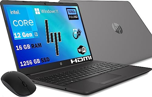 HP Notebook i3 250 G9 Grey Portatile Display Led 15.6 FHD Cpu Intel core i3-1215U 12Th Gen Fino a 4,4Ghz /Ram 16Gb DDR4 /SSHD M2 1250GB /Vga Intel UHD/Hdmi Lan Wifi Bt/Windows 11 Pro/Mouse Wifi