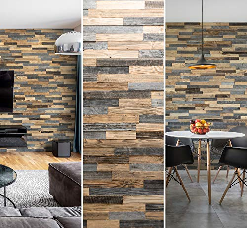 Wooden Wall Design Pannello da parete in legno anticato naturale, vintage, decorazione da parete in legno, modello Largo (1 m2)