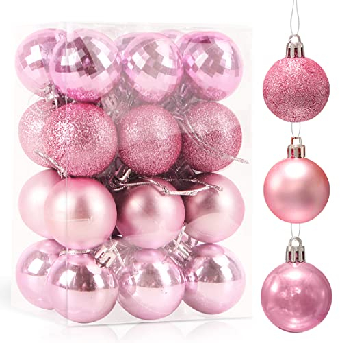Weihnachtskugeln Rosa 4cm, 24 Stücke Christbaumkugeln Kunststoff Weihnachtsdeko Kugeln Klein,Weihnachtsbaumschmuck Set,Weihnachtsbaum Deko & Christbaumschmuck Weihnachtsbaumkugeln