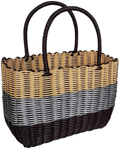 BESTonZON Einkaufskorb Kunststoff Tragekorb Henkelkorb Einkaufstasche mit Griff Gewebter Kunststoff Korb Tragetasche Strandkorb Aufbewahrungskorb für Gemüse Obst Spielzeug Picknick Outdoor Einkaufen