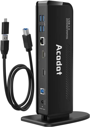 Acodot 13-in-1 Universal Laptop Dockingstation 2 Monitore mit HDMI, VGA, DVI, 6X USB 3.0, Gigabit Ethernet, Audio-Ausgang/Eingang USB 3.0 Docking Station