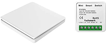 Funkschalter Set - Funk-Wandschalter Lichtschalter mit Empfänger - 30M Reichweite Drahtlos Kinetischer Batterieloser | 1-Kanal/1-Schalter