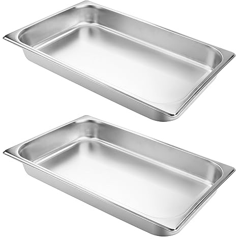 VOISEN 2 Pack Hotel Pans, 2.5 Deep, Anti-Jamming, Commercial Stainless Steel Steam Table & Catering Food Pans