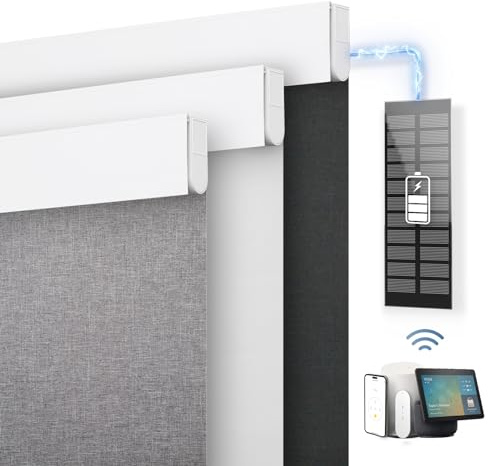 DENFOON Motorized Blinds with Remote control, Custom Blackout Smart Blinds with Cover, Electric Cordless Automatic Roller Shades for Windows (White, 35W x 72H)
