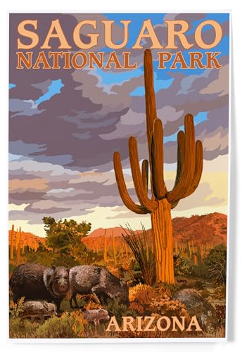 Lantern Press Saguaro National Park, Javelina, 8x12 Inch Art Print Wall Decor
