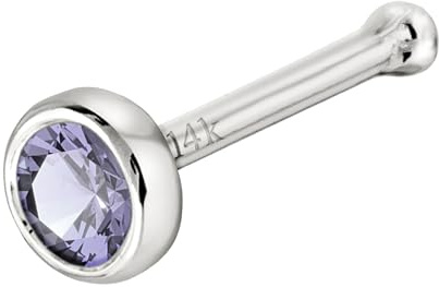 Jewelry Avalanche Solid 14K White Gold Ball-end Stud Bezel Set 2.5mm Tanzanite 22G Nose Bone Nose Stud - December Birthstone Nose Ring Stud NBBZ-TZN25WG