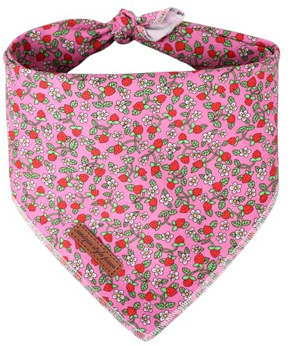 Unique style paws Summer Dog Bandanas Pet Pink Scarf for Boy and Girl Strawberry Premium Durable Fabric Colorful Green Kerchief for Medium and Large Dogs L