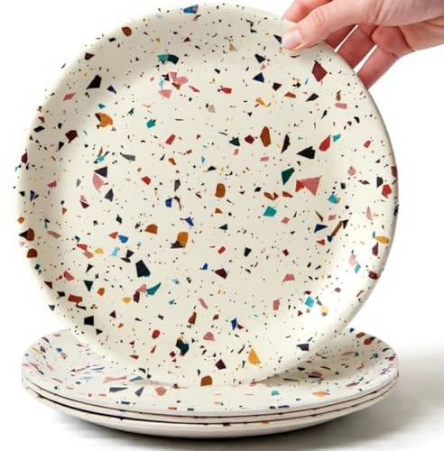 ilohaus Bamboo 8-Inch Kids Plates – 4-Pack Colorful, Non-Toxic Toddler Dinnerware, BPA-Free, Dishwasher Safe, Reusable Plates