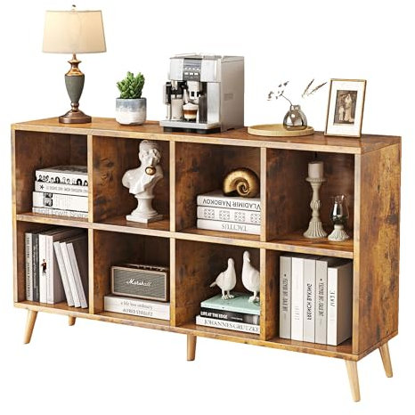 MUTUN 8-Cube Bücherregal 2 Tier mit Beinen, 47“ Holz Bücherregale Storage Organizer Würfelregal, Freistehendes Offenes Stufenregal für Schlafzimmer Wohnzimmer Büro, Rustikales Brown