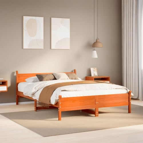 Gecheer Cama de Madera Maciza con Almacenamiento y Cabecero - 140x190 cm - Marrón Cera