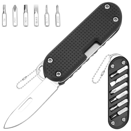 DRACHENADER UK Legal Small Folding Pocket Knife, Non-Locking Mini Multitool with 6 Screwdriver Bits, 420 Stainless Steel Blade, for Outdoor, Camping, DIY
