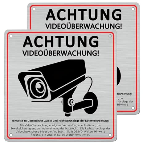 WENRENMK 2 carteles de videovigilancia – 15 x 15 cm cartel de videovigilancia propiedad privada – autoadhesivo + perforación + colgar señales de advertencia de videovigilancia