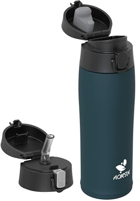 AORIN Gourde Isotherme, 500ml Bouteille Isotherme avec 2 Couvercles, Gourde Enfant en Acier Inox 18/8, Gourde Sport Anti-Fuite, Mug Isotherme sans BPA pour Sport, Extérieur et Quotidien