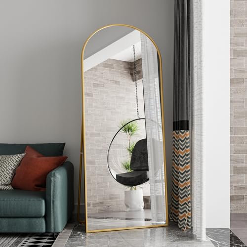 Välvd golvspegel, 180 x 80 cm, stor golvspegel, golvspegel, stående spegel, sovrum, integrerad väggmonterad spegel med aluminiumram för sovrum, vardagsrum, entré (guldB, 180 x 80)