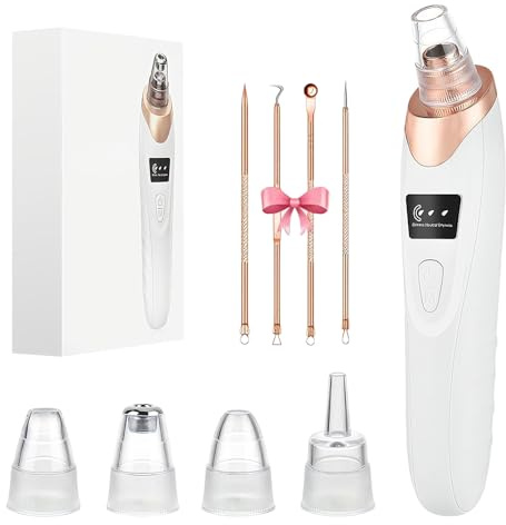Blackhead Remover Vacuum, Pore Vacuum Blackhead Remover 3 Adjustable Power Modes with 5 Replaceable Suction Heads Whitehead Extractor USB Rechargeable for Face Cleansing Women Men