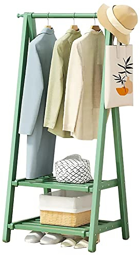 Appendiabiti in bambù resistente con 2 ripiani organizer per scarpe, robusto supporto per armadio aperto e vestiti appesi, elegante ed ecologico