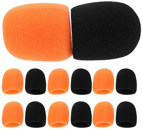Cabilock Coperture per Microfono Antivento in Spugna 20 Pezzi Copertura Elastica per Microfoni Portatili Protezione Antivento per Karaoke e Esibizioni Sul Palco Colori Nero e Arancione