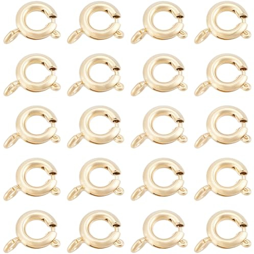Beebeecraft 1 scatola Da 20 pezzi di Fermagli Ad Anello A Molla Placcati In Oro 14K Chiusura A Moschettone Rotonda A Molla Connettori per Collane Bracciali Forniture per La Creazione di Gioielli 5.5mm