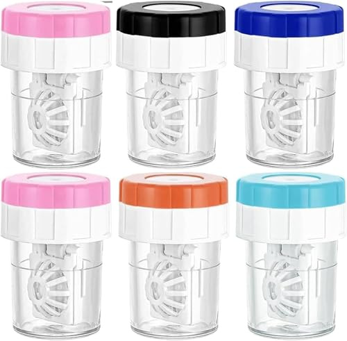 KIMHOME 6Pcs Contact Lens Barrel Cases, Manual Rotation Contact Lens Storage and Cleaning Machine Contact Lens Container for Daily Use Portable and Durable