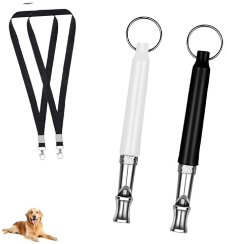 FUyanen Lot de 2 Sifflets Ultrasons pour Chien,Sifflet Anti Aboiement et Dressage Haute Fréquence Réglable,Appareil de Contrôle avec Cordon pour Rappel Chien,Convient à la Plupart des Races.
