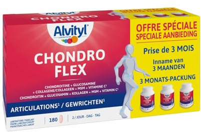 ALVITYL - Chondroflex - 5 éléments essentiels - Mobilité articulaire - 90 jours de prise renouvelable – Chondroflex - Glucosamine + Chondroïtine + Collagène Type II + MSM + Vitamine C – 180 comprimés