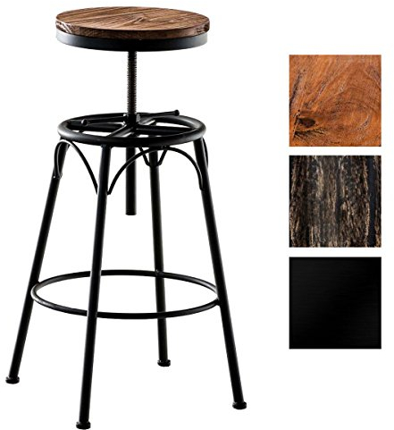 CLP Barhocker Beam Industrial Style I Höhenverstellbar 70-90 cm I Holzsitz, Metallgestell mit Fußablage I Drehstuhl für Küche, Bar, Bistro, Farbe:schwarz