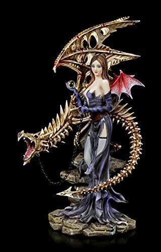 Figuren Shop GmbH Fantasía Dark Angel Figura - Larua con Esqueleto Dragón Gótico Figura Decorativa, Pintado a Mano, ala para Conectar