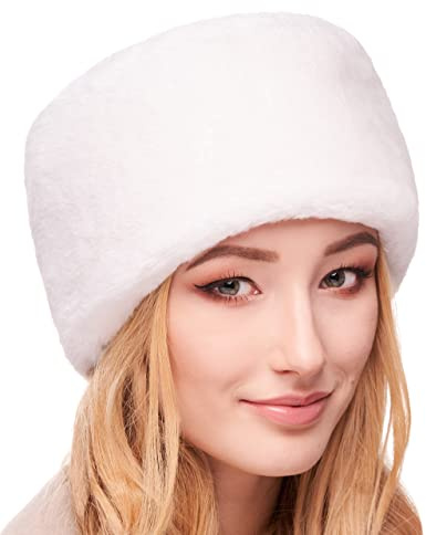 Futrzane Modern Cappello Cosacco - Colbacco da Donna Russo - Berretto Pelliccia (S, Bianco Modern)