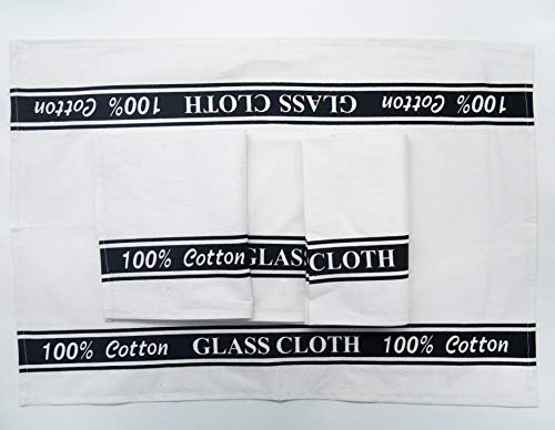 Lex's Linens Pack of 4 100% Cotton Glass Cloths/Glass Kitchen Towel/Glass Tea Towel/Catering Cloth/Bar Cloth (Black, 4)