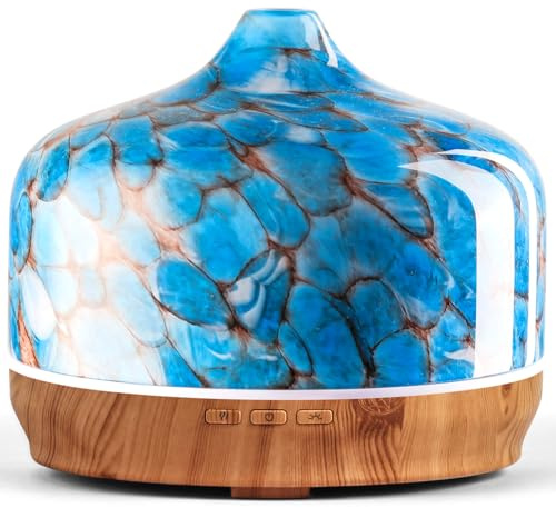 Porseme 500ml Glass Essential Oil Diffuser Aromatherapy Ultrasonic Cool Mist Humidifier 15-21 Running Hours Waterless Auto-Off Air Diffusers for Sleeping Yoga Working Spa(Light Blue)