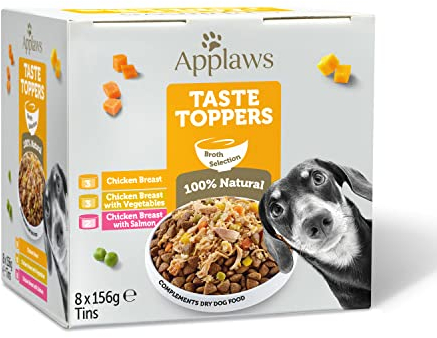 Applaws 100% Natural Wet Dog Food Topper, Chicken Selection in Broth, 156g Tin (Pack of 8)